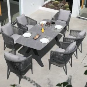 Outdoor Aluminum Garden Dining Set with Woven Chairs