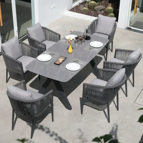 1 Outdoor Aluminum Garden Dining Set with Woven Chairs