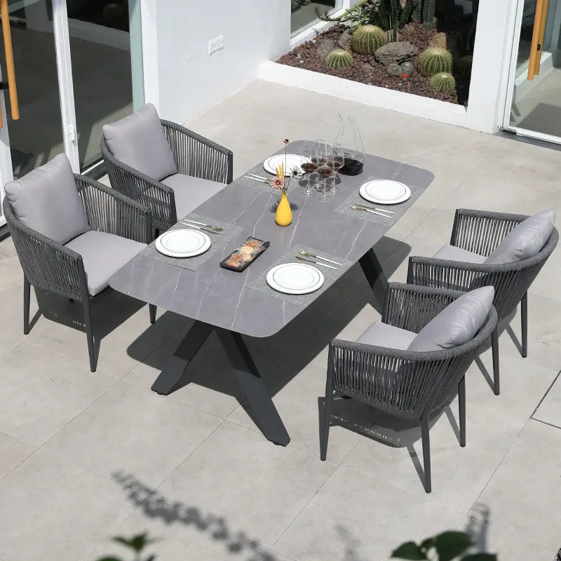 Outdoor Aluminum Garden Dining Set with Woven Chairs