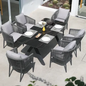 Outdoor Aluminum Garden Dining Set with Woven Chairs