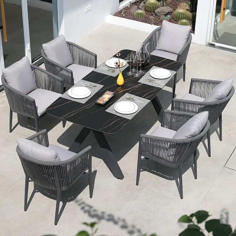 Outdoor Aluminum Garden Dining Set with Woven Chairs