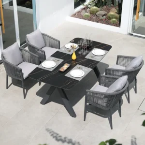Outdoor Aluminum Garden Dining Set with Woven Chairs