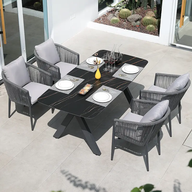 Outdoor Aluminum Garden Dining Set with Woven Chairs