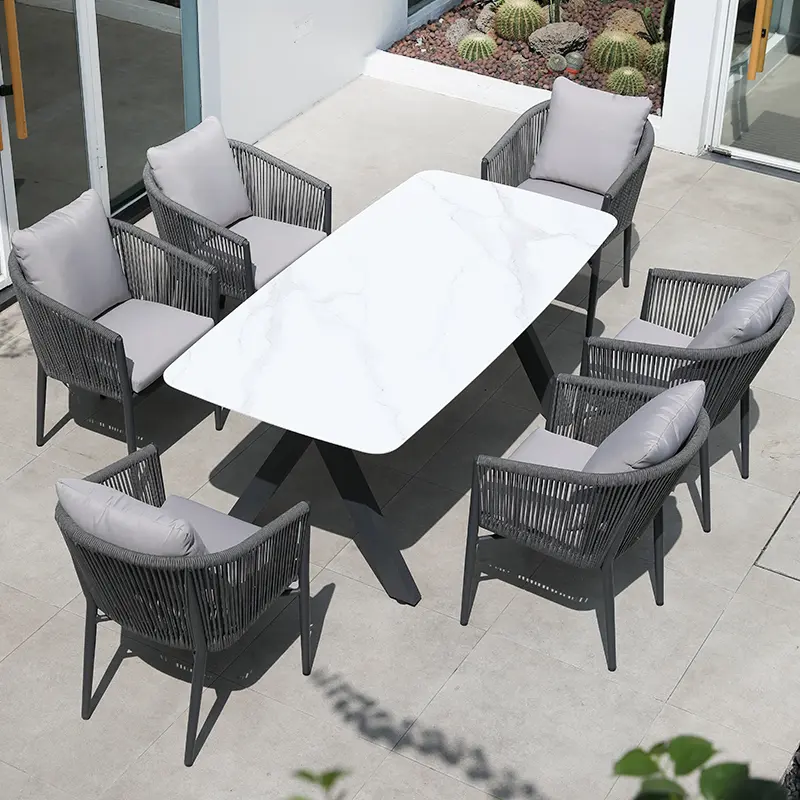 Outdoor Aluminum Garden Dining Set with Woven Chairs