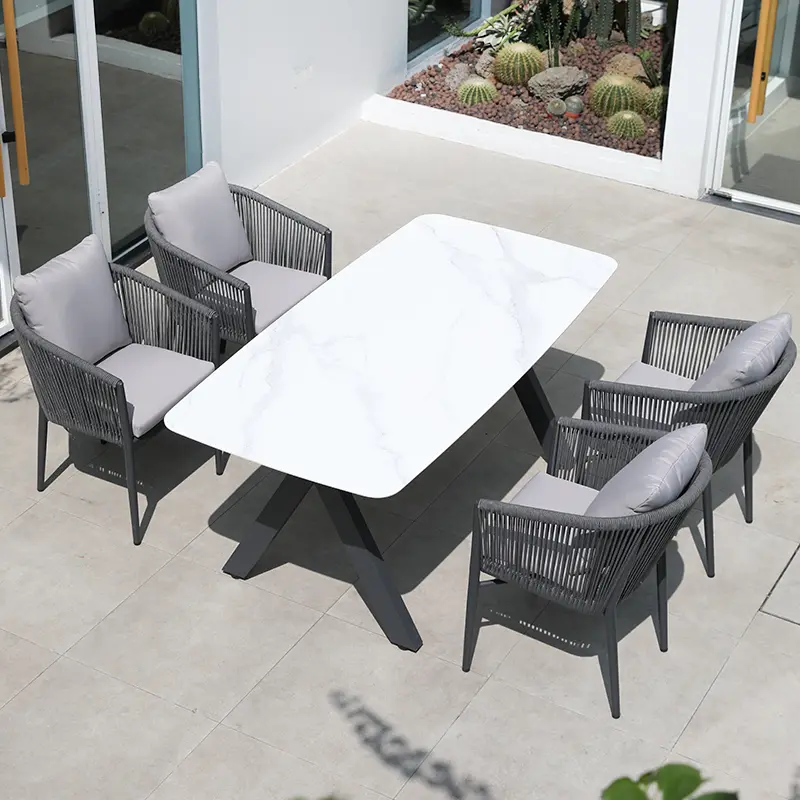 Outdoor Aluminum Garden Dining Set with Woven Chairs