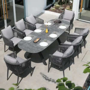 Outdoor Aluminum Garden Dining Set with Woven Chairs