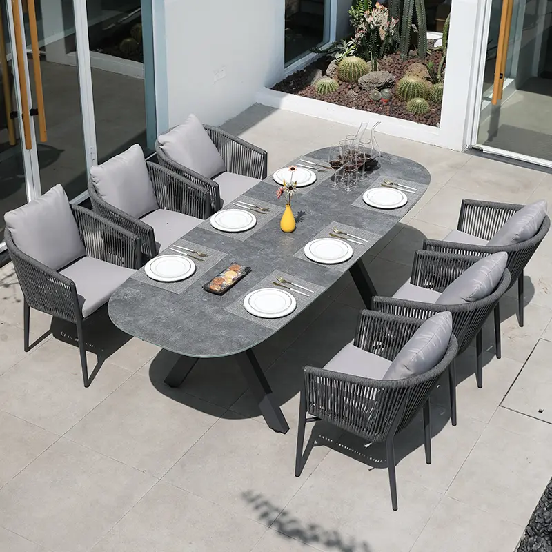 Outdoor Aluminum Garden Dining Set with Woven Chairs