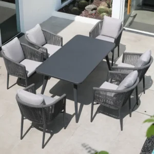 Outdoor Aluminum Garden Dining Set with Woven Chairs