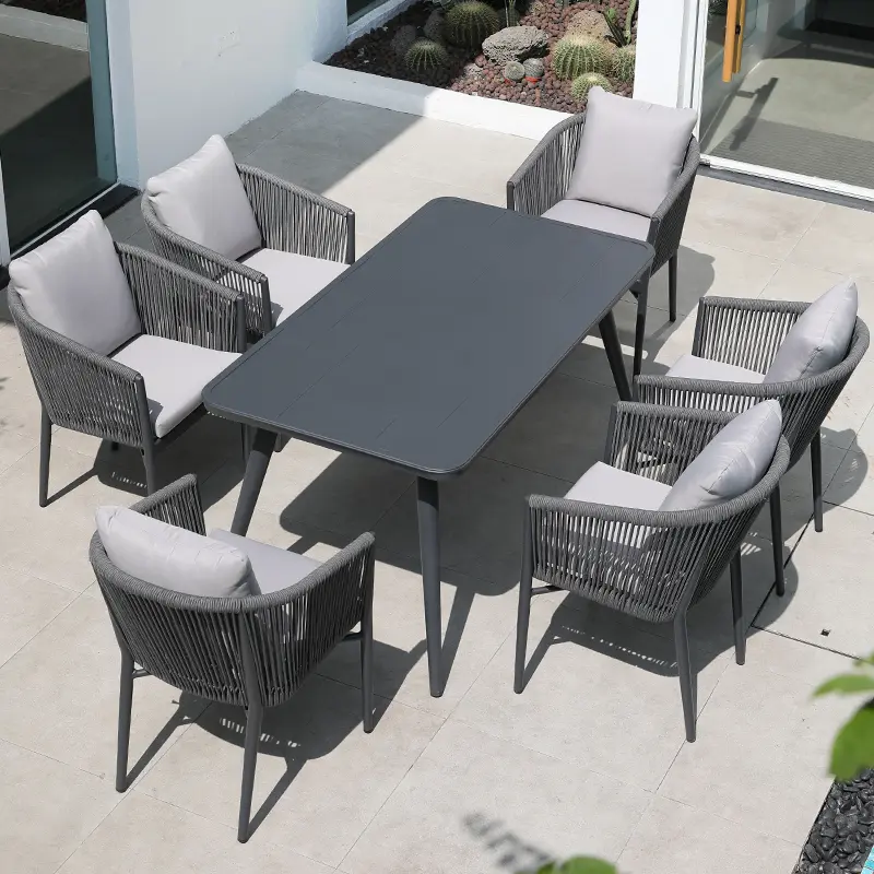 Outdoor Aluminum Garden Dining Set with Woven Chairs