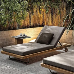 Outdoor teak sun lounger