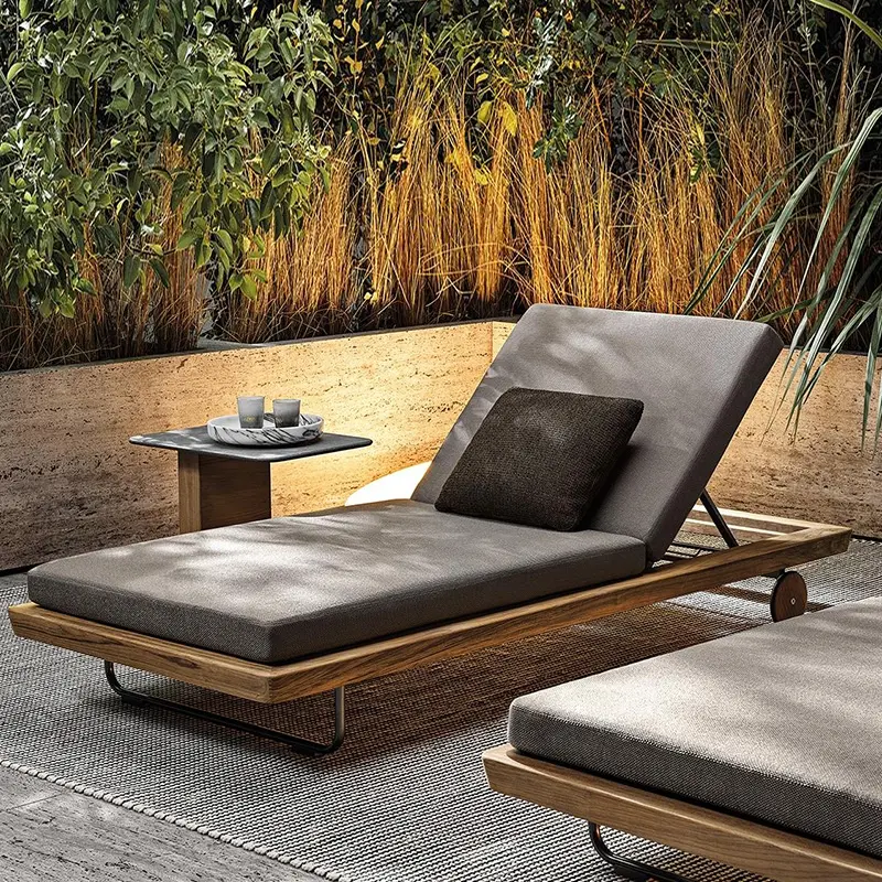 Outdoor teak sun lounger