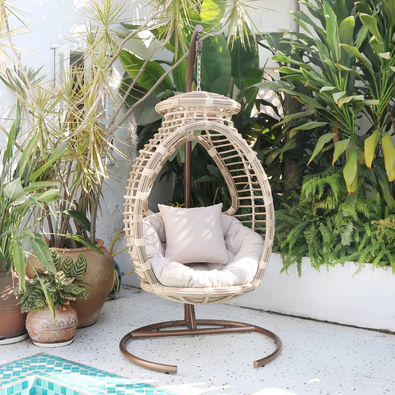 Outdoor Wicker Hanging Egg Chair-main image 2 Wicker hanging egg chair for outdoor patio