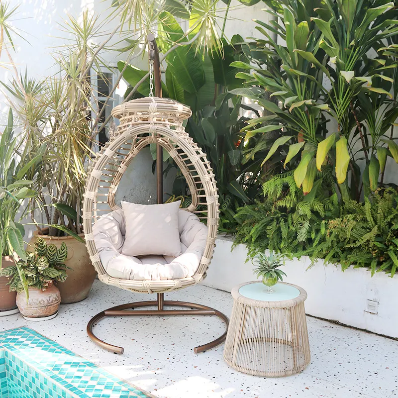 Outdoor Wicker Hanging Egg Chair-main image 3 Outdoor hanging chair with woven wicker frame