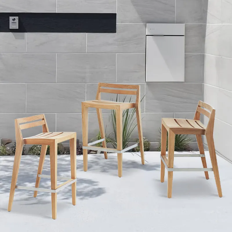 Modern Outdoor Teak Bar Chair Teak outdoor bar chair with matching high table