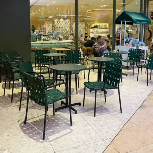 Outdoor dining table and chairs in a café