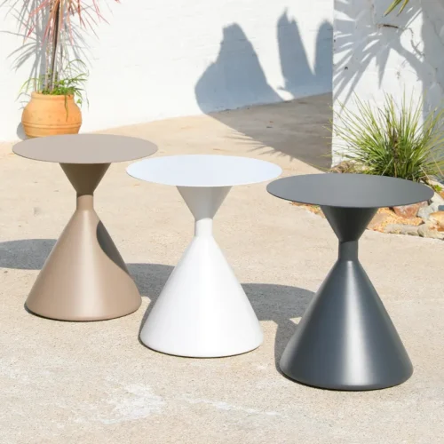 Modern outdoor aluminum side tables in multiple colors