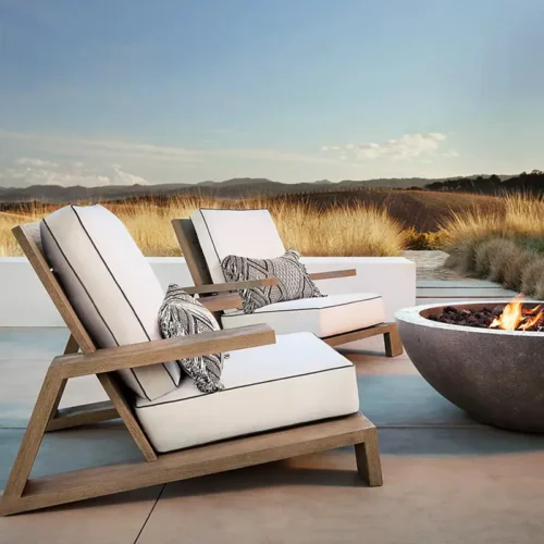 teak-outdoor-sofa-main image 1 Modern teak outdoor sofa with white cushions