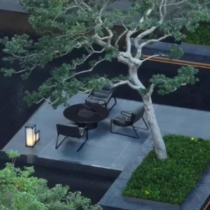 Outdoor Lounge Furniture Patio Set Outdoor lounge chairs and round coffee table in garden patio