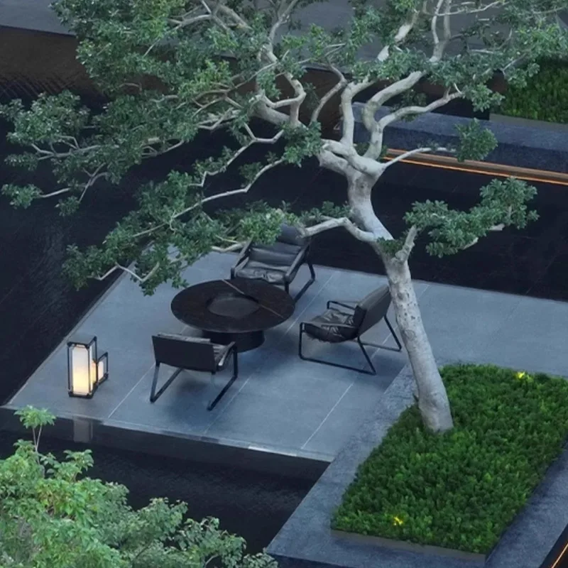 Outdoor Lounge Furniture Patio Set Outdoor lounge chairs and round coffee table in garden patio