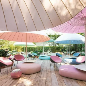 Colorful Outdoor Patio Umbrellas Colorful outdoor umbrellas over a patio dining area