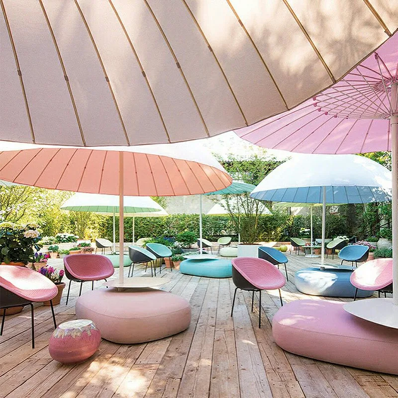 Colorful Outdoor Patio Umbrellas Colorful outdoor umbrellas over a patio dining area