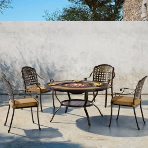 Main image 2 Outdoor BBQ round table set with cast aluminum chairs
