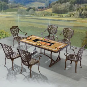 Main image 3 Outdoor cast aluminum BBQ dining set with rectangular table and 6 chairs