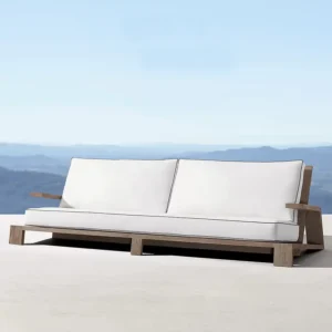 teak-outdoor-sofa-main image 3 Teak outdoor two-seater sofa with white cushions