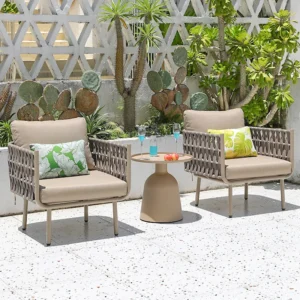 Outdoor Side Table with Lounge Chairs Outdoor aluminum side table with lounge chairs
