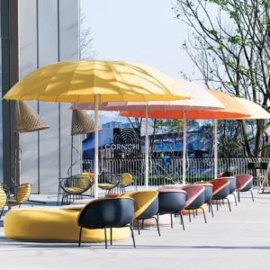 Large Outdoor Patio Umbrella Large outdoor patio umbrellas in a commercial seating area