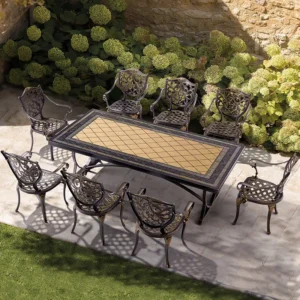 Main image 4 Large outdoor BBQ dining table with cast aluminum chairs