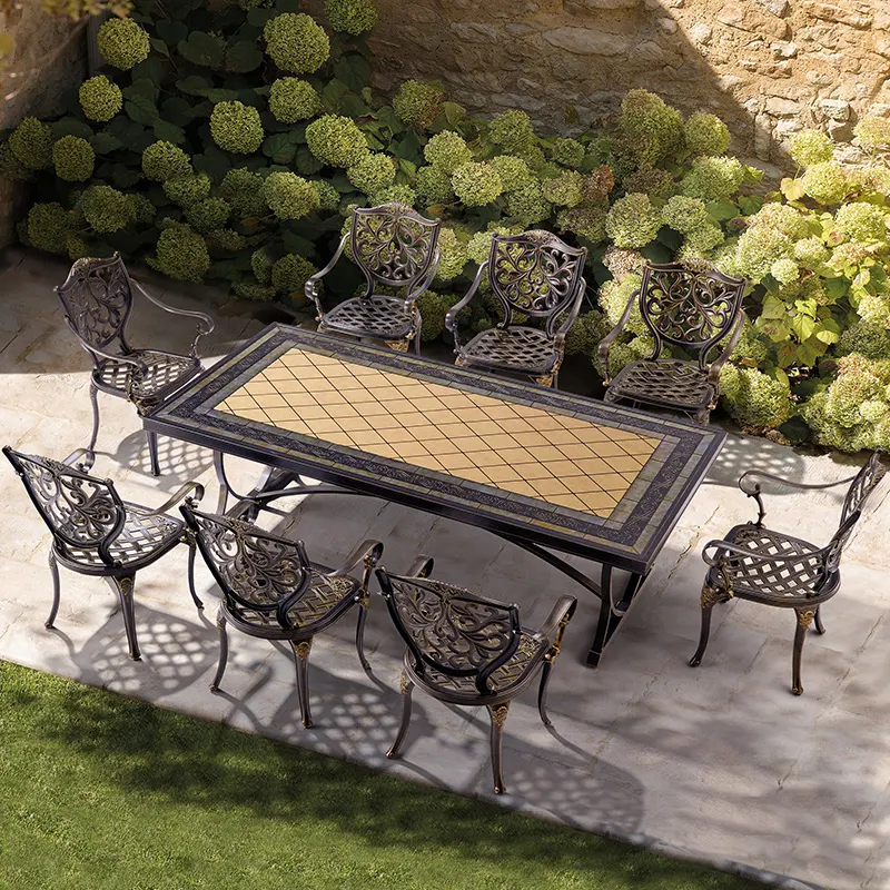 Main image 4 Large outdoor BBQ dining table with cast aluminum chairs