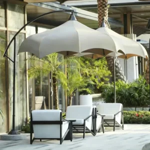 Large cantilever umbrella with outdoor seating