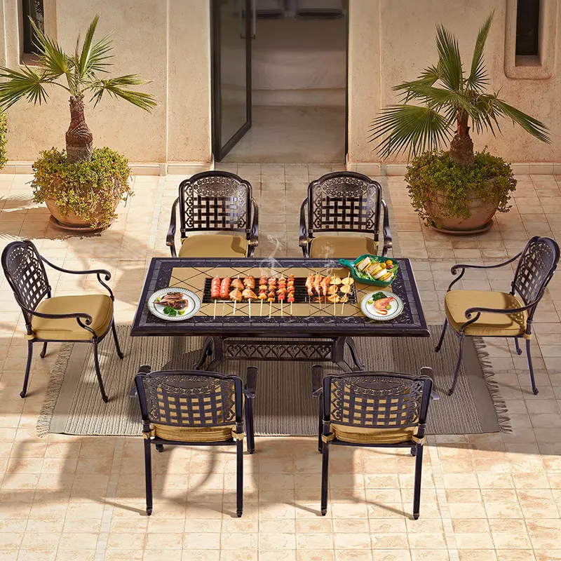 Main image 5 Outdoor BBQ dining set with rectangular table and matching chairs