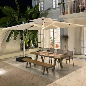 Large Square Patio Umbrella Over Outdoor Dining Set