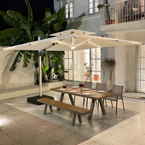 Large Square Patio Umbrella Over Outdoor Dining Set
