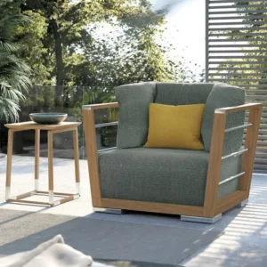 Teak Side Table Teak side table beside outdoor lounge chair