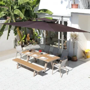 Dark Brown Square Patio Umbrella Over Garden Dining Set