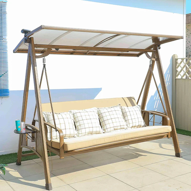 Brown Aluminum Swing Chair Brown aluminum swing chair with canopy