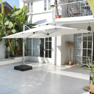 White Square Patio Umbrella with Weighted Base