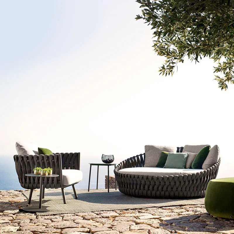 Outdoor Round Wicker Daybed Outdoor round wicker daybed with lounge chairs