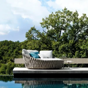 Round Outdoor Daybed by the Pool Round outdoor wicker daybed by the pool
